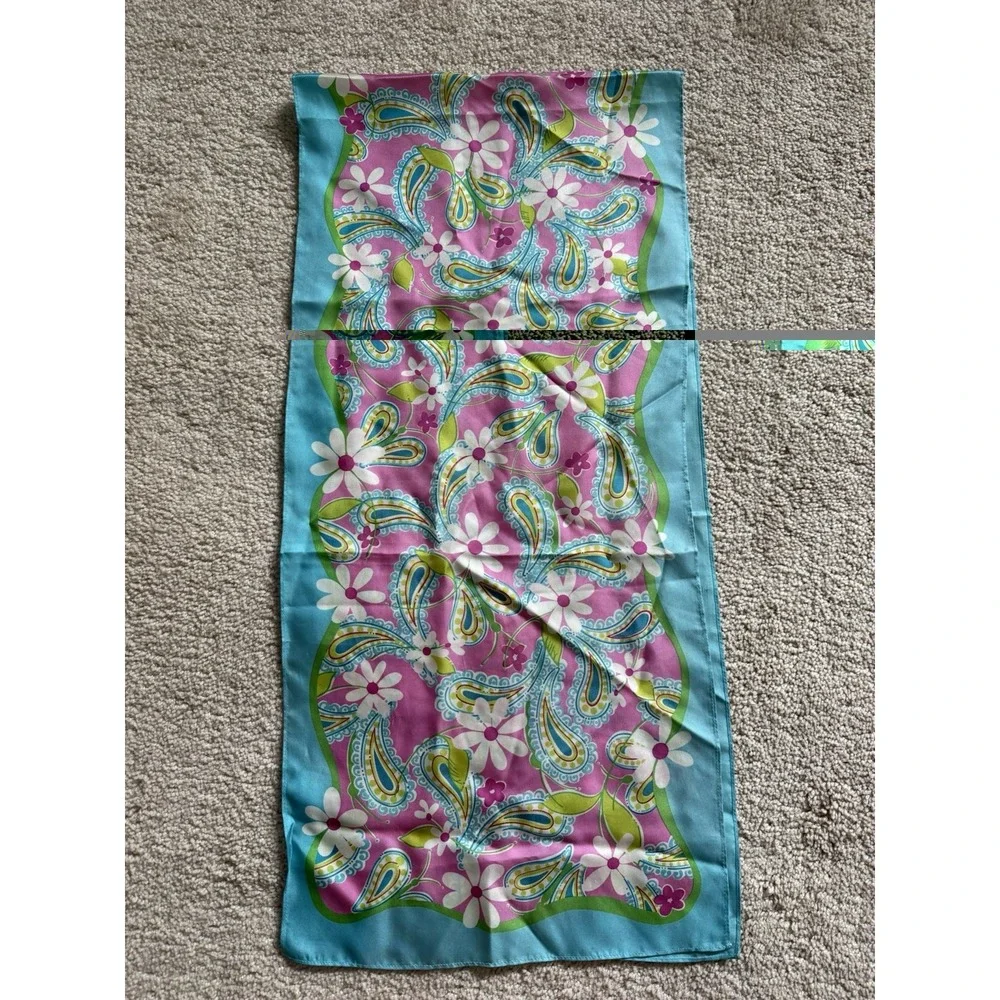Lilly Pulitzer Ford Breast Cancer Aqua Blue Pink Floral 100% Silk Scarf 55